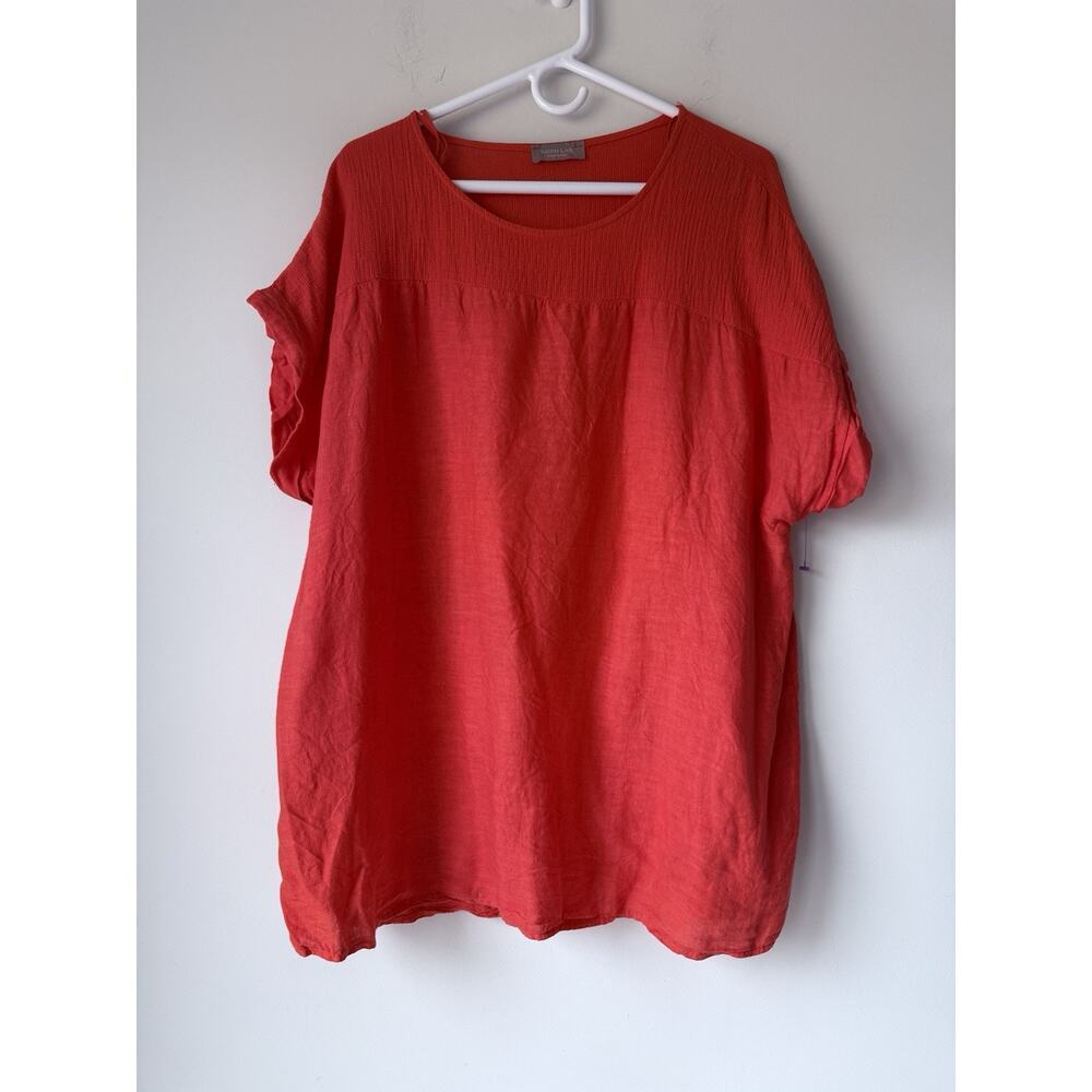 Saiph Lab Plus Linen Knit Yoke Peasant Boho Blouse Shirt Top 3X Solid Orange​